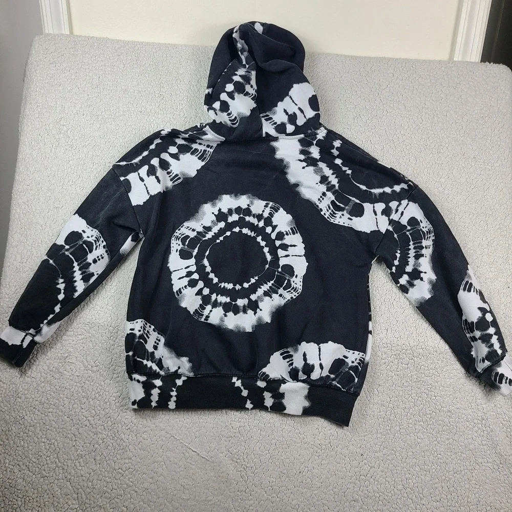 Justice Sport Girls Black White Tie Dye Zip Up Hoodie Neon Graphic Sweatshirt